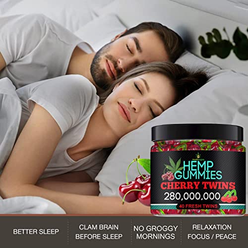 Healthergize Hemp Gummies Premium-Delicious Cherry Twins-Made In USA-Natural Hemp Candy-For Sleep, Relax, Calm, Chill, Party Candy, Discomfort-40 Fresh Twins