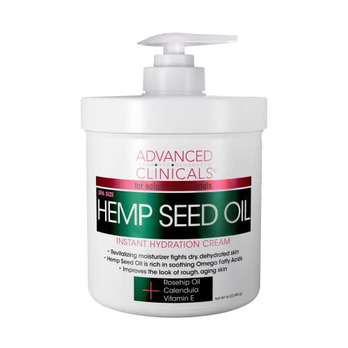 Advanced Clinicals Hemp Seed Oil Cream Face & Body Moisturizing Skin Care Lotion W/Arnica Montana + Rosehip Oil + Vitamin E, Skincare Moisturizer For Dry Skin, Age Spots, & Sun Damaged Skin, 16 Oz