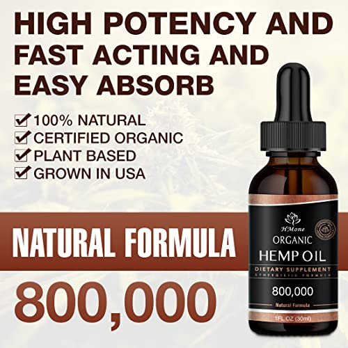 Hemp Oil - 3 Pack - 800,000 Maximum Strength - Pure & CO2 Extract Drops - Organic, Vegan, Non-GMO, Grown in USA