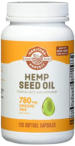 Manitoba Harvest Hemp Seed Oil Softgels, 780 Mg of Plant Based Omegas 3 & 6 per Serving, 120 Ct