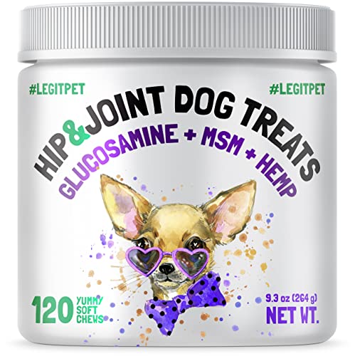 LEGITPET Hemp Hip & Joint Supplement for Dogs - 120 Soft Chews - Made in USA - Glucosamine for Dogs - Chondroitin - MSM - Turmeric - Hemp Seed Oil - Natural Pain Relief and Mobility