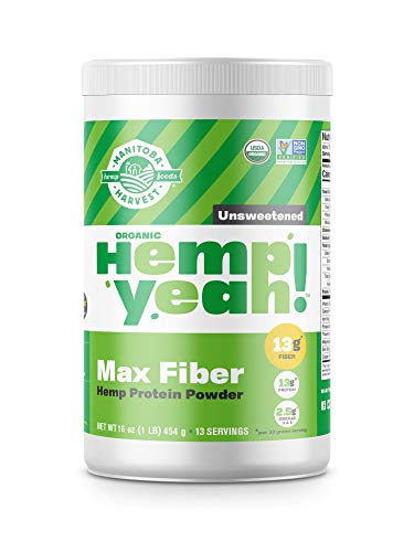 Manitoba Harvest Hemp Yeah! Organic Max Fiber Protein Powder, Unsweetened, 16oz; with 13g of Fiber, 13g Protein and 2.5g Omegas 3&6 per Serving, Keto-Friendly, Preservative Free, Non-GMO