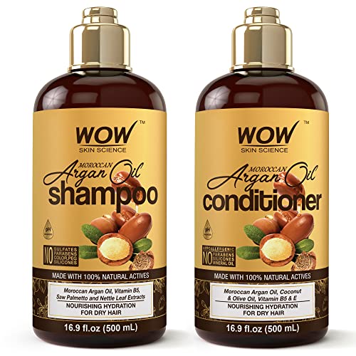 WOW Skin Science Moroccan Argan Oil Shampoo and Conditioner Set - Moroccan Oil Shampoo & Conditioner Set Sulfate & Paraben Free - Shampoo & Conditioner Set for All Hair Types