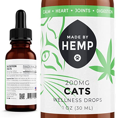 Made by Hemp - Hemp Oil for Cats - Made in The USA - Holistic Relief for Stress, Pain, Inflammation - Hip and Joint Health - Sleep Aid - Cat Calming - Hemp Oil Drops for All Animals - 1 oz