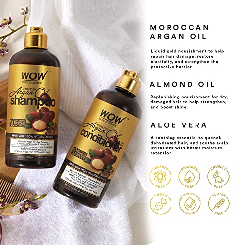 WOW Skin Science Moroccan Argan Oil Shampoo and Conditioner Set - Moroccan Oil Shampoo & Conditioner Set Sulfate & Paraben Free - Shampoo & Conditioner Set for All Hair Types