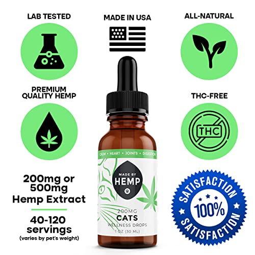 Made by Hemp - Hemp Oil for Cats - Made in The USA - Holistic Relief for Stress, Pain, Inflammation - Hip and Joint Health - Sleep Aid - Cat Calming - Hemp Oil Drops for All Animals - 1 oz