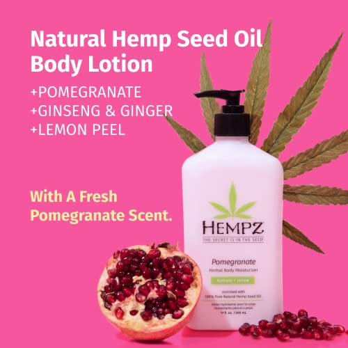 HEMPZ Body Lotion - Pomegranate Daily Moisturizing Cream, Shea Butter Hand and Body Moisturizer - Skin Care Products, Hemp Seed Oil - Large