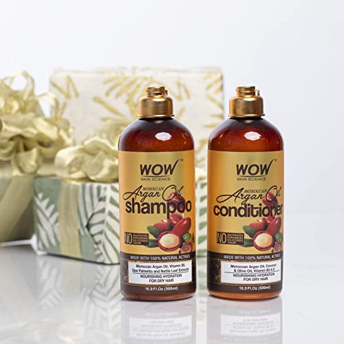 WOW Skin Science Moroccan Argan Oil Shampoo and Conditioner Set - Moroccan Oil Shampoo & Conditioner Set Sulfate & Paraben Free - Shampoo & Conditioner Set for All Hair Types