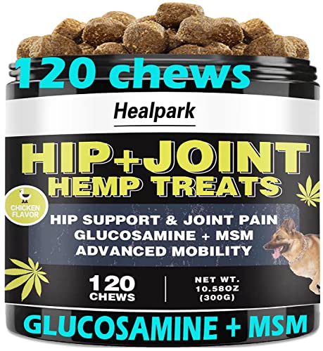 Hemp Hip and Joint Supplement for Dogs - Glucosamine for Dogs - Chondroitin, Hemp Oil, MSM & Turmeric - Support Joint Mobility, Joint Pain Relief, Hip Dysplasia, Arthritis Health Care - 120 Chews