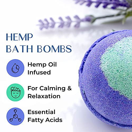 Natural Bath Bomb Gift Set - Hemp Bath Bombs with Organic Coconut Oil, Shea Butter, Refreshing Eucalyptus and Relaxing Lavender for Men and Women - Handmade in USA - 6 Pack