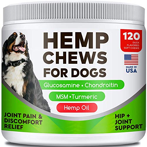 All-Natural Hemp + Glucosamine Chews and Hemp Calming Chews for Dogs Combo - Advanced Hip & Joint Supplement w/Hemp Oil Turmeric MSM Chondroitin and Natural Separation Aid - Anxiety Relief - 240Chews