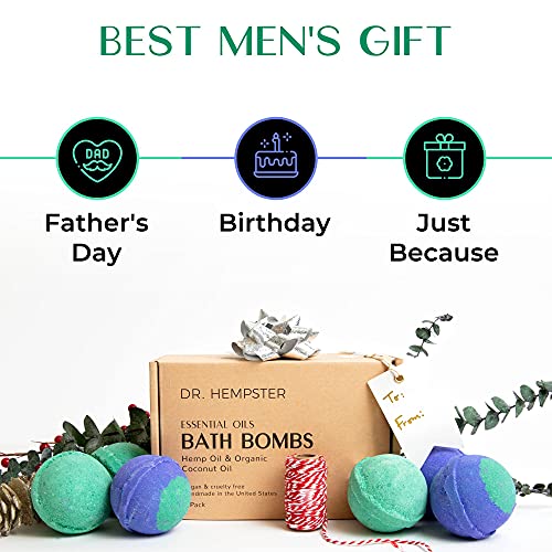Natural Bath Bomb Gift Set - Hemp Bath Bombs with Organic Coconut Oil, Shea Butter, Refreshing Eucalyptus and Relaxing Lavender for Men and Women - Handmade in USA - 6 Pack