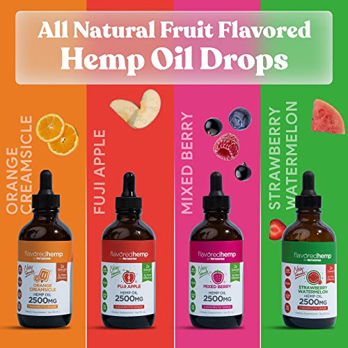 Hemp Oil - 4 Pack - Berry, Orange Creamsicle, Fuji Apple & Strawberry Melon 2500mg of Organic Hemp Oil - Grown & Made in The USA - 100% Natural Hemp Drops - Overall Health, Skin & Hair & Nails