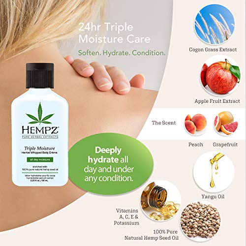 Hempz Original, Sweet Pineapple & Honey Melon, and Triple Moisture Travel Size Moisturizers, Pure, Natural & Herbal Hemp Seed Lotion for Dryness, 2.25oz, 3-Pack Bundle