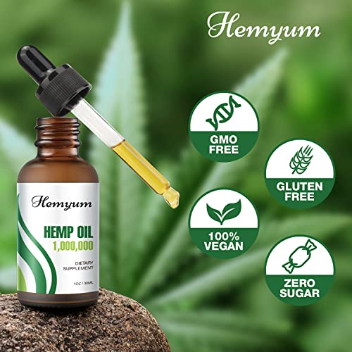 Organic Hemp Oil 1,000,000 Maximum Strength - Natural Hemp Tincture Drop - Vegan, Non-GMO, Organically Grown in USA - 2-Pack