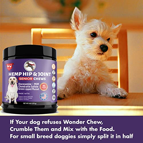 WIZARDPET Mobility Hemp Hip & Joint Supplement for Senior Dogs | Chondroitin Glucosamine MSM Turmeric Green Lipped Mussel | Extra Strength Formula for Arthritis Pain Relief & Mobility | 90 Soft Chews