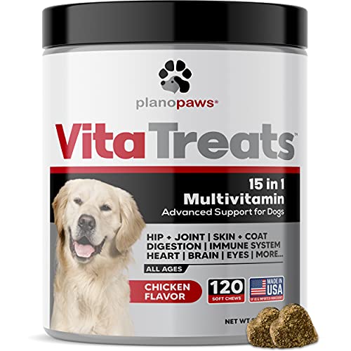 Vita Treats - Dog Vitamins and Supplements - Hemp Oil for Dogs - Glucosamine Chondroitin for Dogs - Omega 3 Fish Oil for Skin & Coat - Probiotics - Dog Joint Supplement - 120 Dog Multivitamin Chews