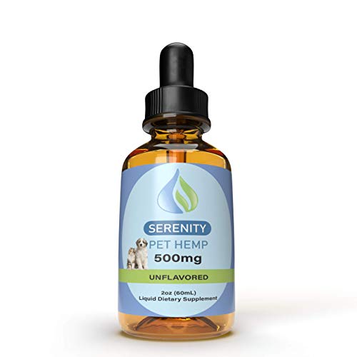 Serenity Hemp Oil for Dogs and Cats - 500mg 2 fl oz - Grown & Made in USA - Supports Hip & Joint Health, Natural Relief for Pain, Separation, Health - Herbal Drops - Hemp Extract for Pets