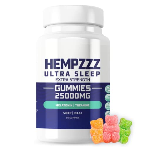 HempZZZ Ultra Sleep Gummies Extra Strength 25000 MG with Melatonin and Theanine - Relaxation, Stress, Pain and Deep Sleep | Hemp Extract Gummy Bears