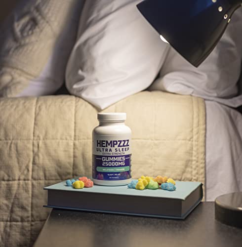 HempZZZ Ultra Sleep Gummies Extra Strength 25000 MG with Melatonin and Theanine - Relaxation, Stress, Pain and Deep Sleep | Hemp Extract Gummy Bears