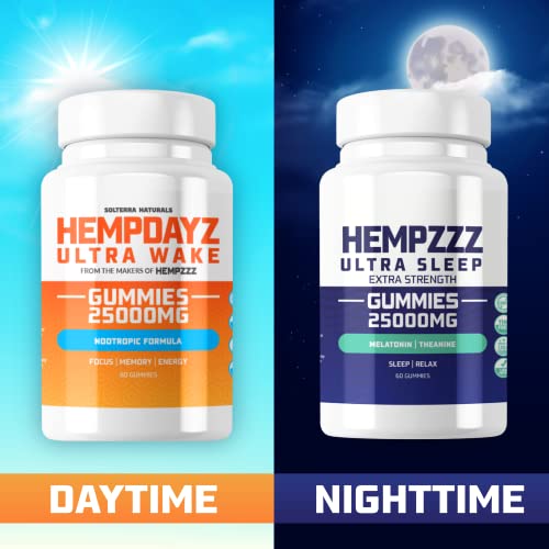 HempZZZ Ultra Sleep Gummies Extra Strength 25000 MG with Melatonin and Theanine - Relaxation, Stress, Pain and Deep Sleep | Hemp Extract Gummy Bears