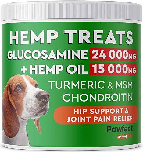 Hemp + Glucosamine Treats for Dogs + Allergy Relief Dog Chews w/Omega 3 Bundle - Hip & Joint Supplement w/Hemp Oil MSM Turmeric + Itchy Skin Relief - All Breeds Sizes - Made in USA Immune Supplement
