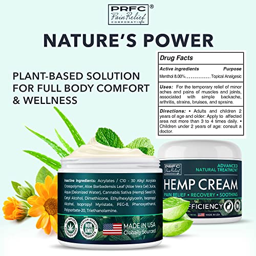 Hemp Cream for Nerve Pain Relief - Made in USA - Natural Hemp Extract Cream with Arnica & Menthol - for Discomfort in Knees, Joints and Lower Back - Extra Strength Cream for Instant Results - 4 oz
