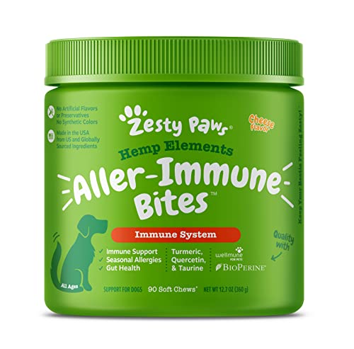 Zesty Paws Allergy Immune Soft Chews + Hemp Seed for Dogs - with Curcumin, Cod Liver Fish Oil, Beta Glucan, Vitamin C & Quercetin - Supports Dog Immune System Function + Seasonal Allergies - 90 Chews