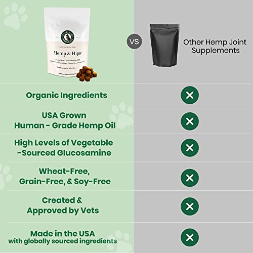 Vet Naturals Hemp & Hips, Senior Large Breed Dog Supplement - 60ct Dog Hip and Joint Supplement w Glucosamine for Dogs & MSM (Beef & Bacon)