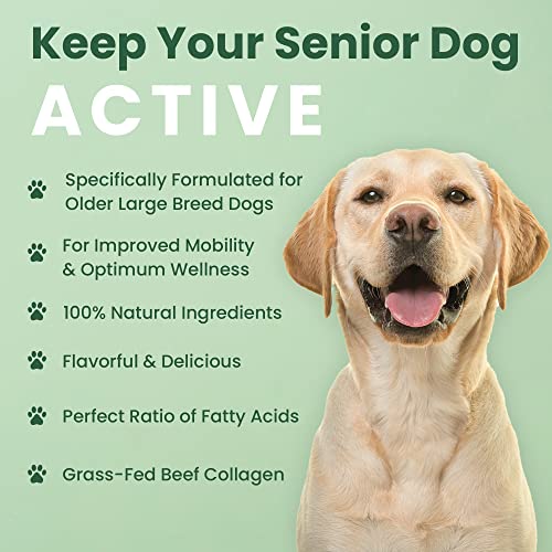 Vet Naturals Hemp & Hips, Senior Large Breed Dog Supplement - 60ct Dog Hip and Joint Supplement w Glucosamine for Dogs & MSM (Beef & Bacon)