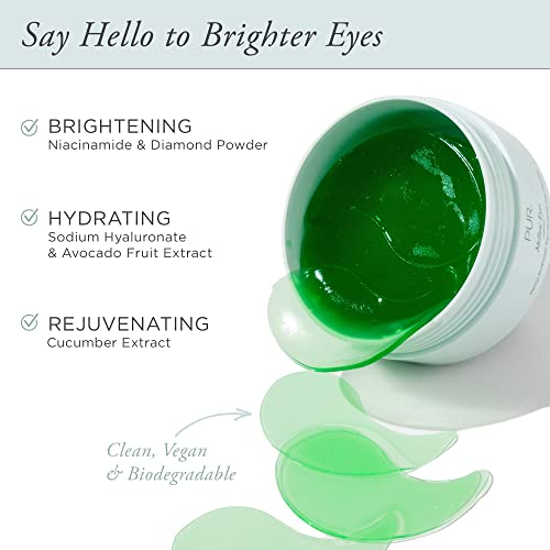 PUR Mellow Eyes Hemp-Derived Eye Patches, Helps Reduce Puffiness & Brightens Undereye Area, Hemp Seed Oil, Green Tea Extract, Kiwi Fruit Extract, Cruelty & Gluten Free, 30 Pairs