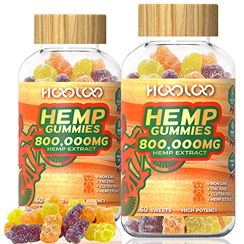 HOOLOO Hemp Sleep Gummies Vegan High Potency Hemp Oil Infused 800,000mg - 120ct Fruity - Hemp Gummy Bears for Bedtimes, Focus, Calm - Made in USA