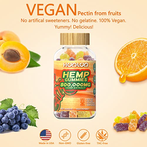 HOOLOO Hemp Sleep Gummies Vegan High Potency Hemp Oil Infused 800,000mg - 120ct Fruity - Hemp Gummy Bears for Bedtimes, Focus, Calm - Made in USA
