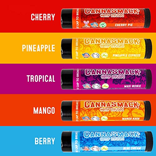 CannaSmack Natural Hemp Lip Balm - Sooth, Protect, & Moisturize Your Lips. 5 Flavors - Mango, Tropical, Pineapple, Berry, & Cherry - Beeswax, Hemp Seed Oil, Coconut Oil, & Vitamin E - Cruelty Free