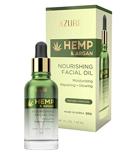 Azure Cosmetics Hemp & Argan Nourishing Korean Facial Oil - Moisturizing | Repairing | Lifts Skin Reducing Appearance Of Wrinkles, Fine Lines & Creases - 50mL / 1.69 fl.oz.