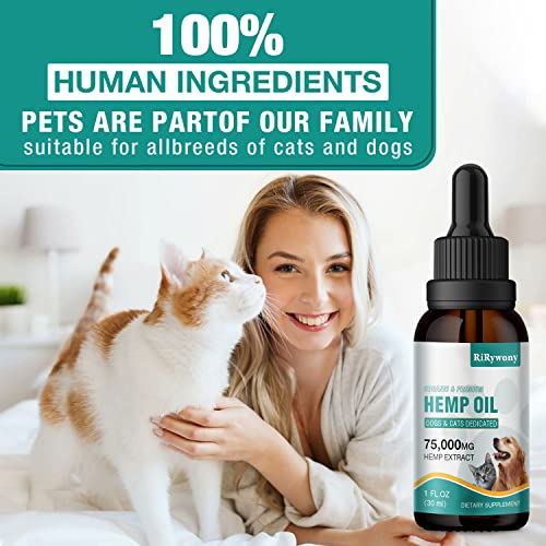 RiRywony Hemp Oil for Dogs and Cats - Help Pet Anxiety Stress Pain Arthritis Aggressive Relax Sleep Allergies Seizure Calming Relief - Treats Chews Drops for Joint & Hip Health - Made in USA