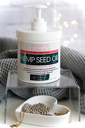 Advanced Clinicals Hemp Seed Oil Cream Face & Body Moisturizing Skin Care Lotion W/Arnica Montana + Rosehip Oil + Vitamin E, Skincare Moisturizer For Dry Skin, Age Spots, & Sun Damaged Skin, 16 Oz