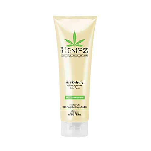 Hempz Age Defying Renewing Herbal Body Wash, 8.5 oz., with Shea Butter, Ginseng - Anti-Aging, Fragranced Shower Gel with Pure Hemp Seed Oil, Algae for Sensitive Skin - Premium Personal Care Products