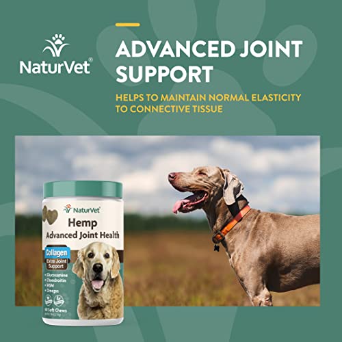 NaturVet Hemp Advanced Joint Health Dog Supplement Plus Hemp Seed – Helps Support Joint Health in Dogs – Includes, Collagen, Glucosamine, MSM, Chondroitin, Omegas – 60 Ct.