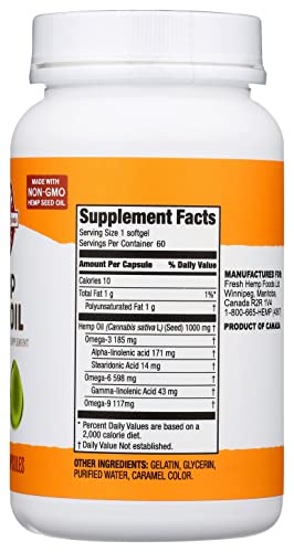 Manitoba Harvest Hemp Oil, 60 Softgel Capsules (Pack of 3)
