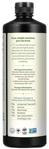 Just Hemp Foods All Natural Hemp Seed Oil, Cold Pressed, Cold Filtered, 2.5g Omegas Per Serving, 16.9 Fl Oz