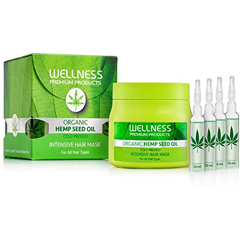 WELLNESS PREMIUM PRODUCTS Hemp Seed Oil Hair Mask Organic, 500ml/16.9oz – Hemp Seed Organic – Hemp Oil Hair Mask – Cold Pressed Hemp Oil – Hemp Seed Oil