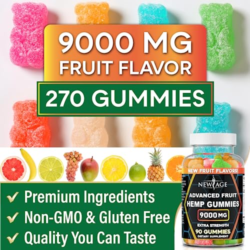 NEW AGE Naturals Advanced Fruit Flavored 3-Pack Hemp Big Gummies 9000mg - Natural Hemp Oil Infused Gummies (270 Gummies)