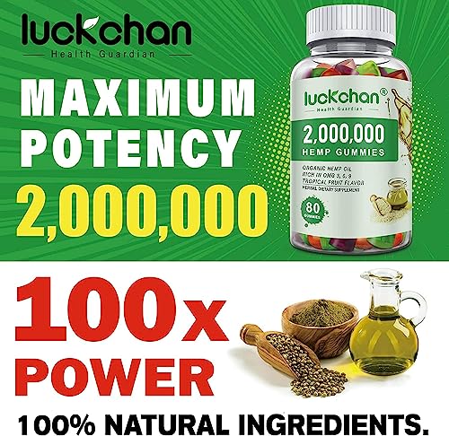 LUCKCHAN (2 Pack) High Potency Hemp Gummies 2,000,000 XXL Extra Strength - Natural Edibles Fruity Gummy with Organic Hemp Oil - Vegan, Non-GMO, Made in USA