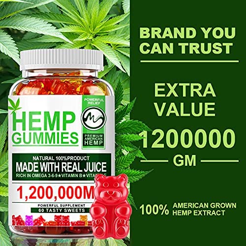 (2 Pack) Hemp Gummies 1,200,000mg High Strength - Stress Relief Fruity Gummy Bear with Hemp Oil, 100% Natural Hemp Candy Supplements Promotes Sleep & Calm Mood