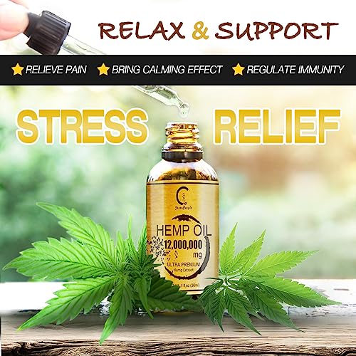 (2 Pack) 12,000,000MG Hemp Oil Extract for Stress Relief and Better Sleep - Aceite de Cáñamo, Immune Support - Best Pure Natural Organic Hemp Oil Extract - Rich in Omega 3-6-9, Non-GMO