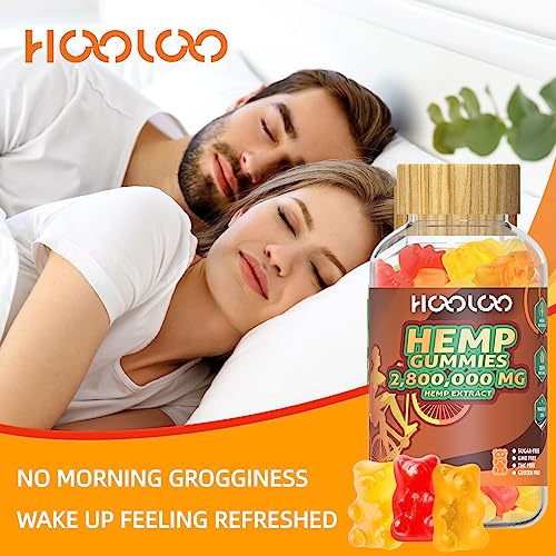 HOOLOO Hemp Gummies for Happier Bedtimes & Focus, Extra Strength 2,800,000mg Fruity Hemp Oil Infused Gummy Bears, Sugar Free, 120ct Edibles, Made in USA