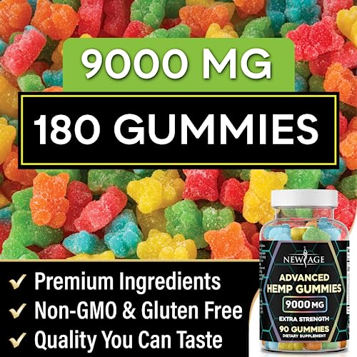 NEW AGE Naturals Advanced Hemp Big Gummies 9000mg - Natural Hemp Oil Infused Gummies (180 Gummies) (Pack of 2)