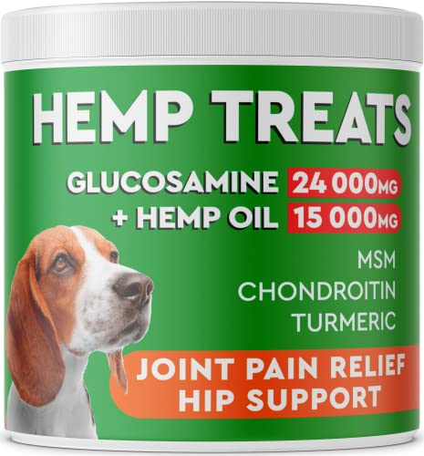 PawfectChew Hemp + Glucosamine Treats for Dogs - Made in USA Hip & Joint Supplement w/Hemp Oil Chondroitin MSM Turmeric - Natural Pain Relief - All Breeds Sizes - 120 Soft Chews
