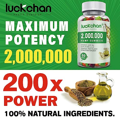 LUCKCHAN (3 Pack) High Potency Hemp Gummies 2,000,000 XXL Extra Strength - Natural Edibles Fruity Gummy with Organic Hemp Oil - Vegan, Non-GMO, Made in USA